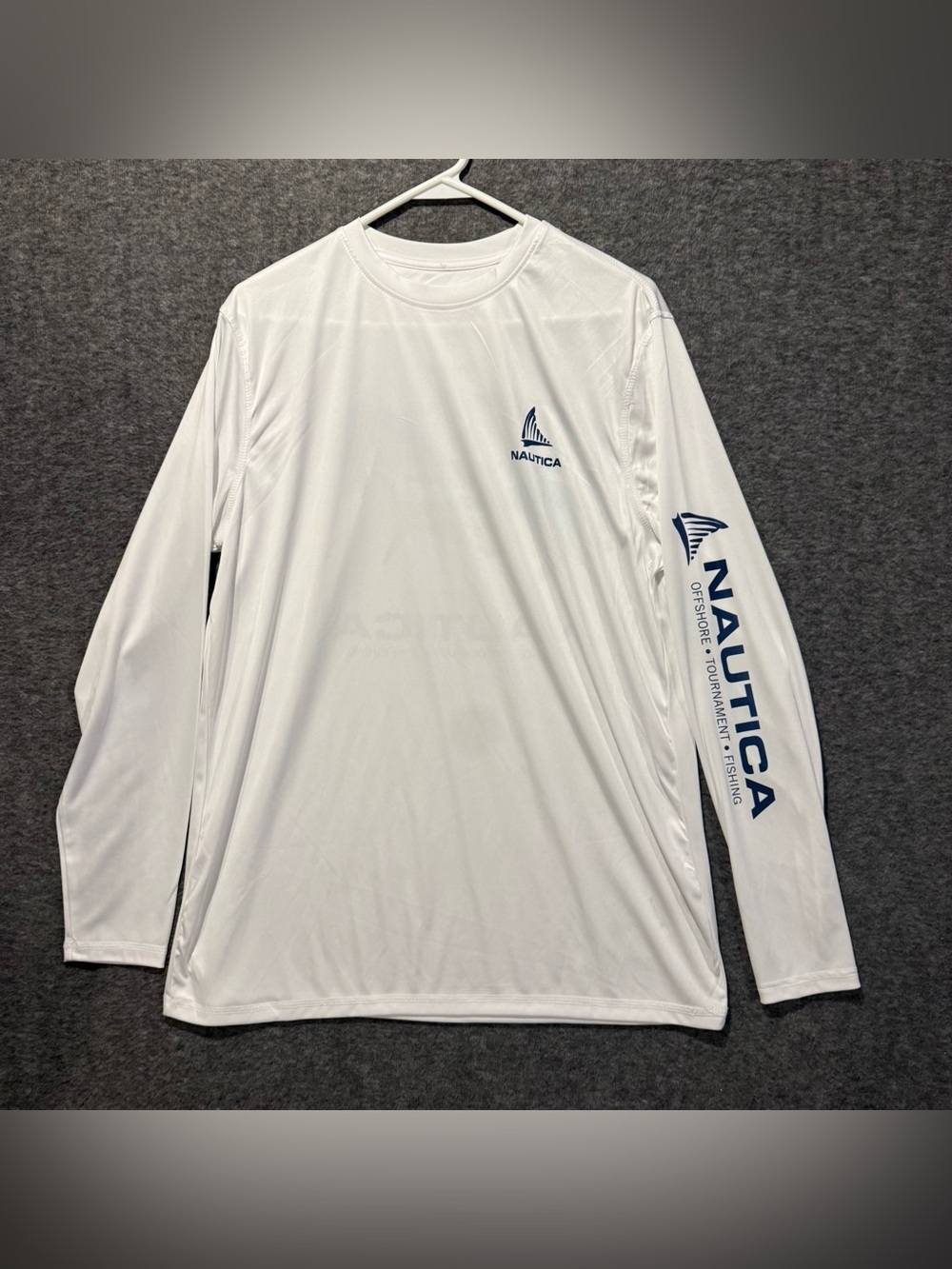 Nautica OTF Long Sleeve Fishing Shirt Mens M White Performance Logo Sleeve light